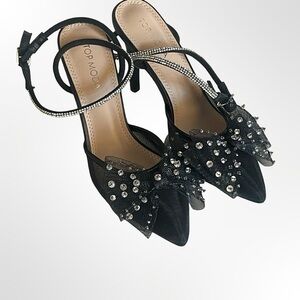 Top Moda Black Embellished Pointed-Toe Heels NWT in size 6.5